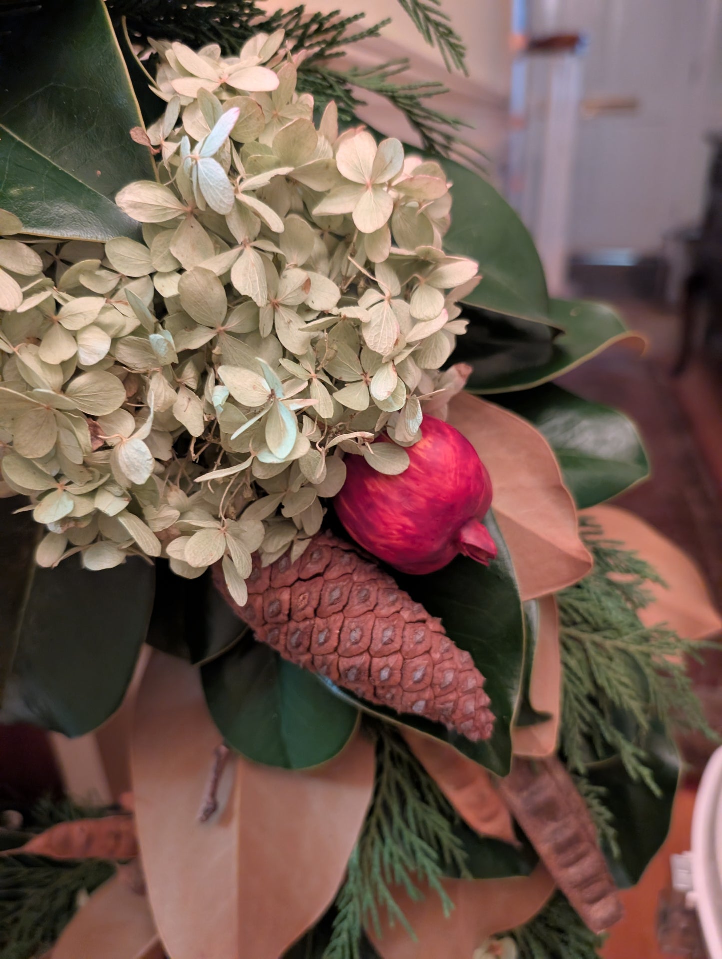 Southern Fall Wreath with Live Evergreens and Dried Foliage
