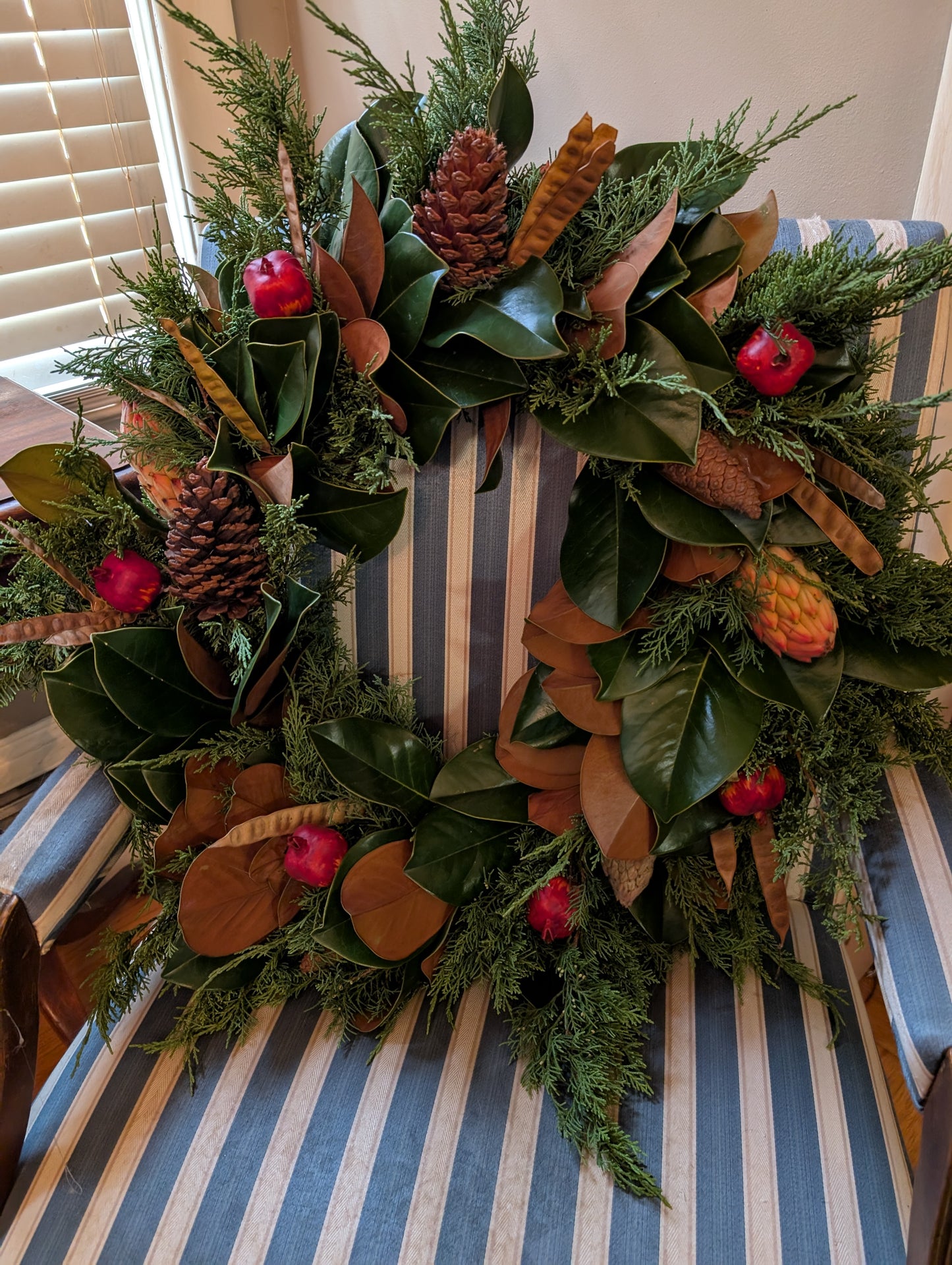 Southern Christmas/Holiday Wreath with Live Evergreens and Dried Foliage