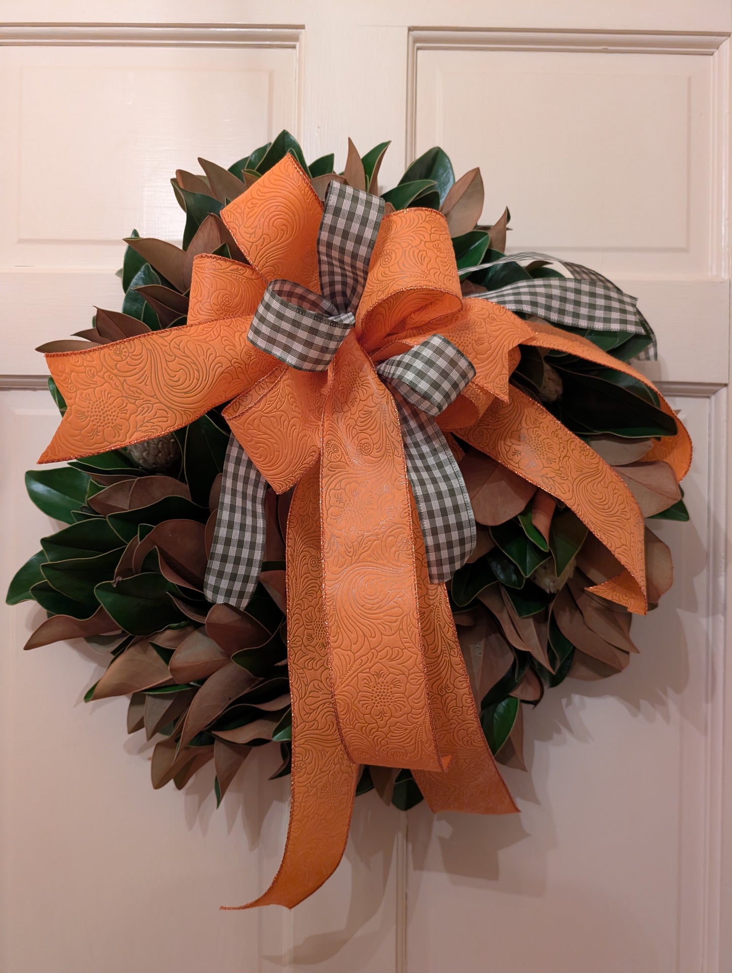 Lucknow Southern Orange and Olive Gingham Check Bow