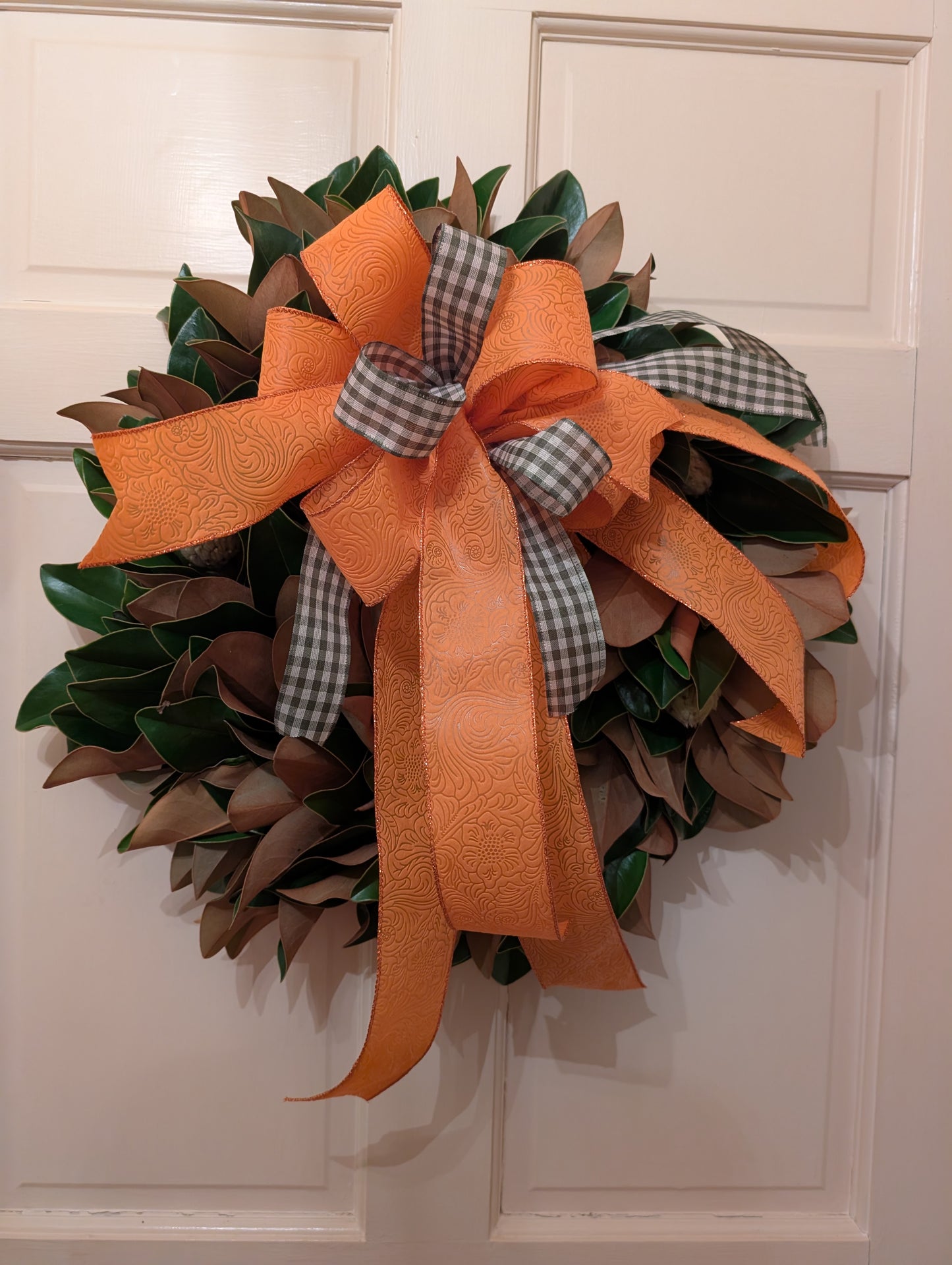 Lucknow Southern Orange and Olive Gingham Check Bow