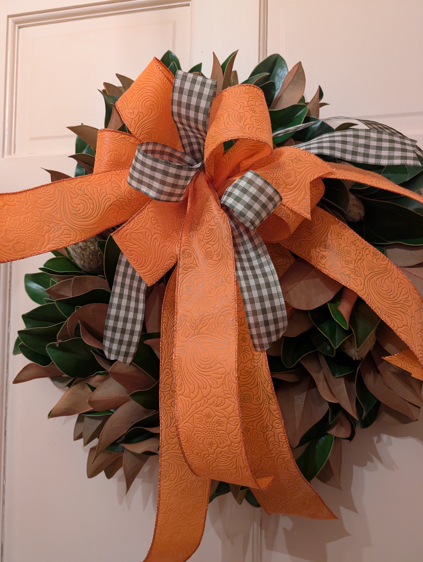 Lucknow Southern Orange and Olive Gingham Check Bow