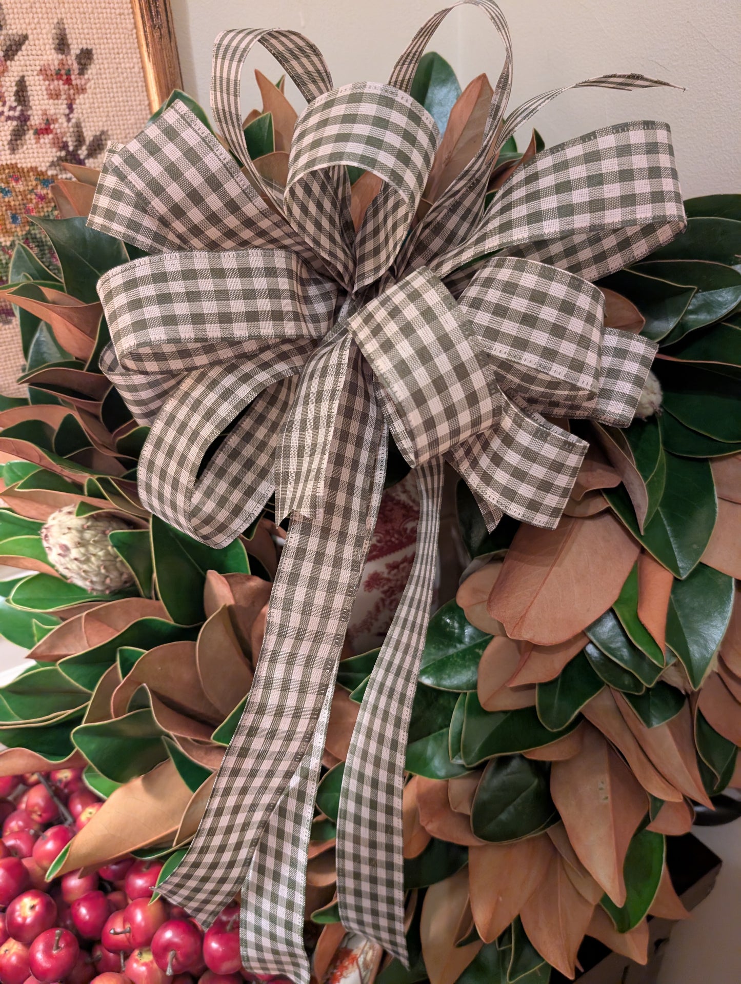 Lucknow Southern Olive Green Gingham Check Bow