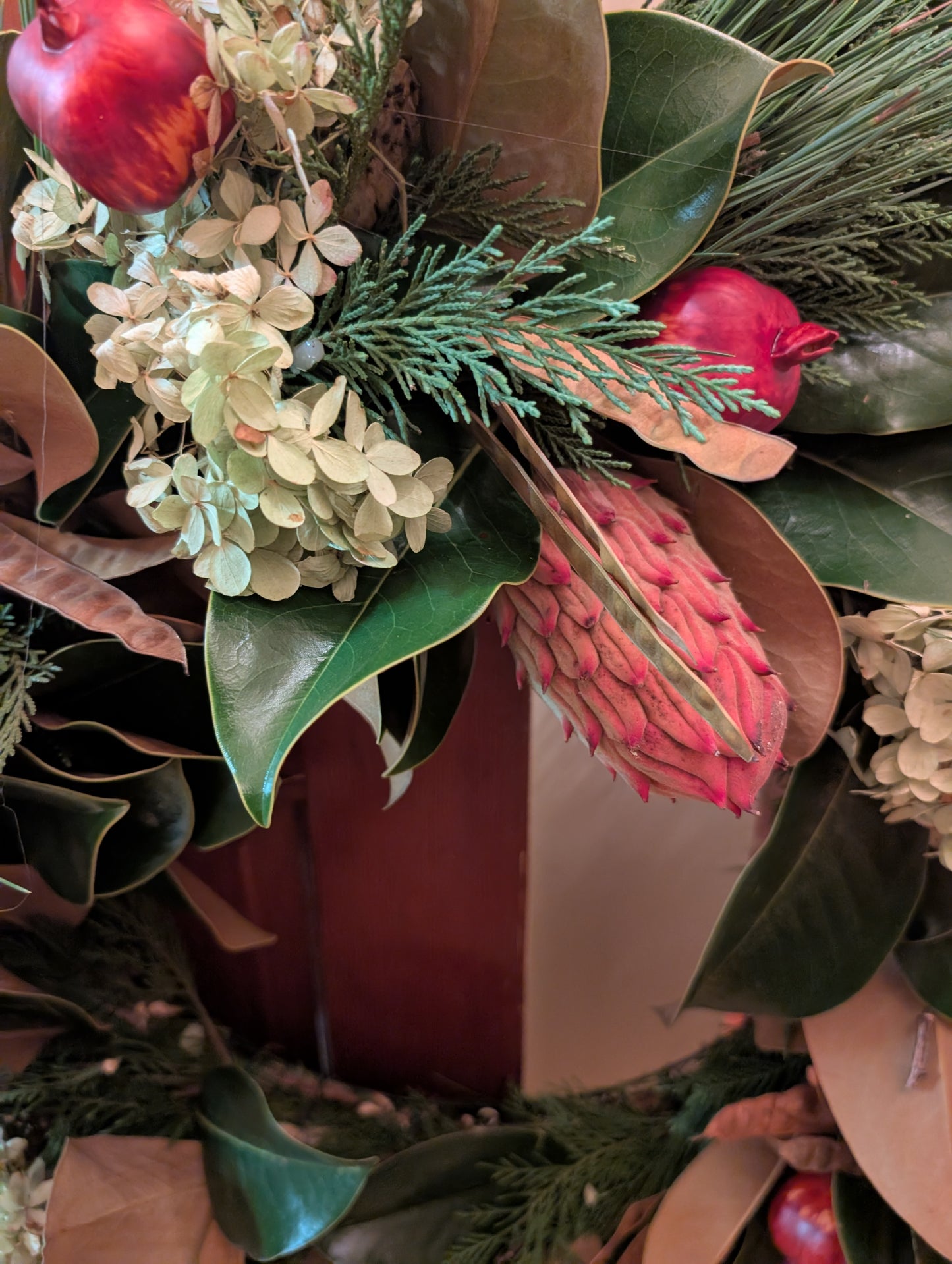 Southern Fall Wreath with Live Evergreens and Dried Foliage