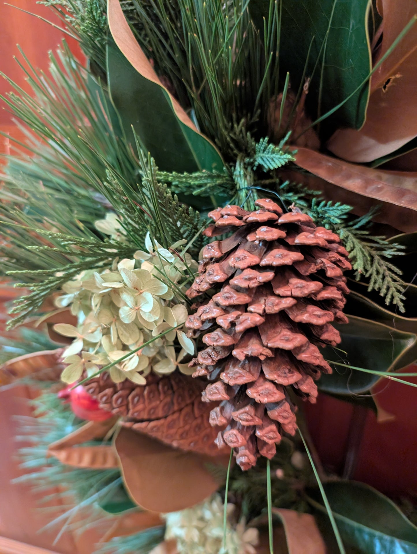 Southern Fall Wreath with Live Evergreens and Dried Foliage