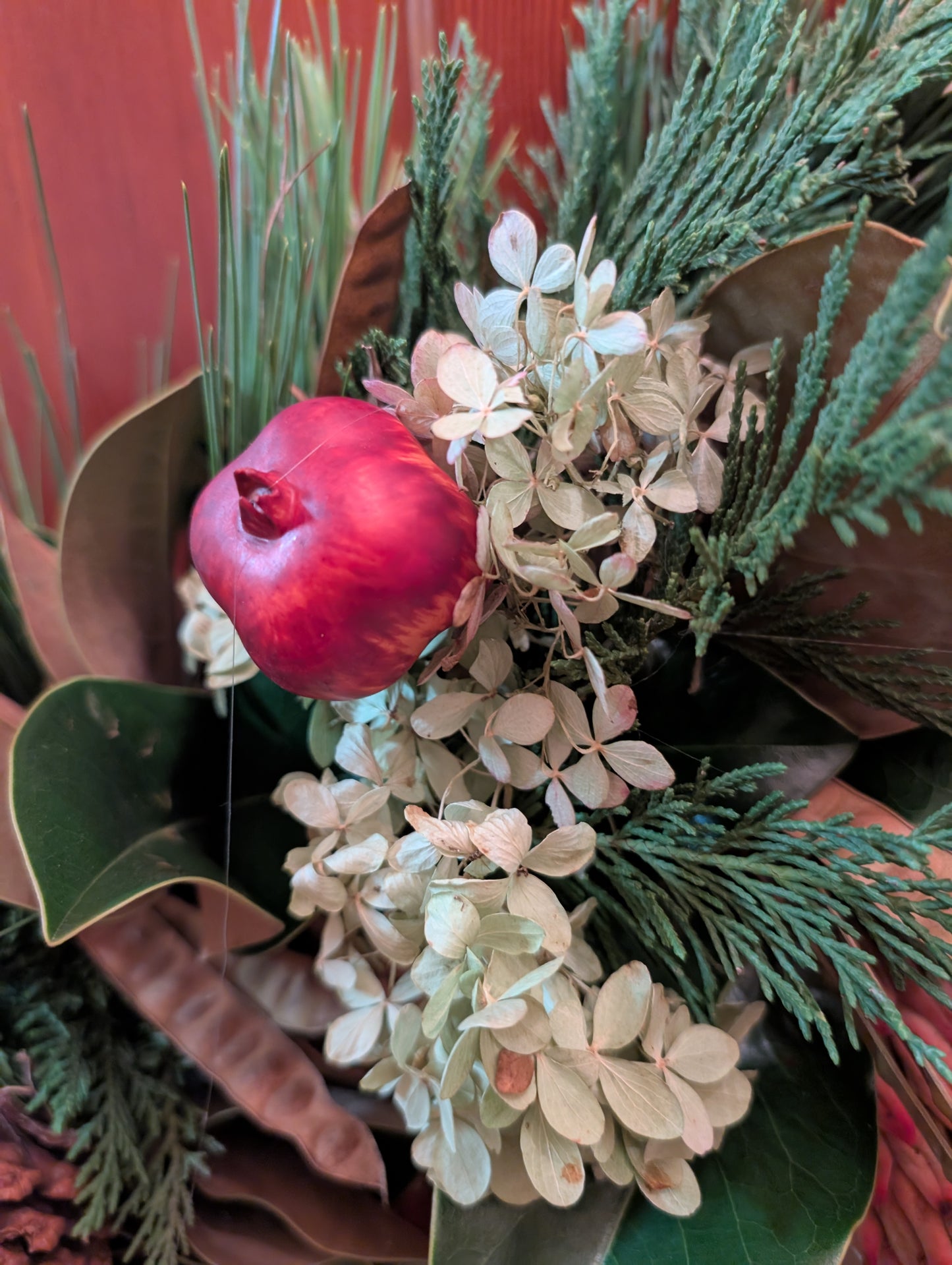 Southern Fall Wreath with Live Evergreens and Dried Foliage