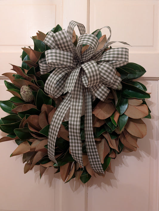 Lucknow Southern Olive Green Gingham Check Bow