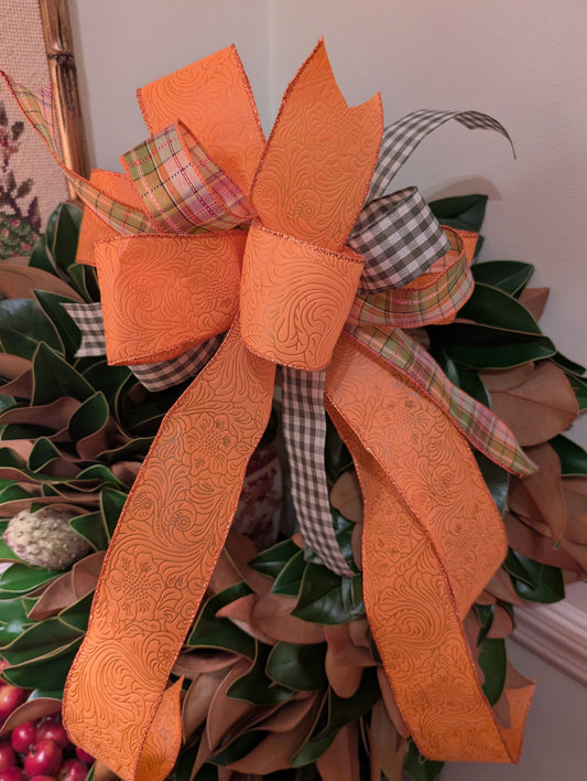 Lucknow Southern Orange, Olive Gingham Check and Fall Plaid Bow