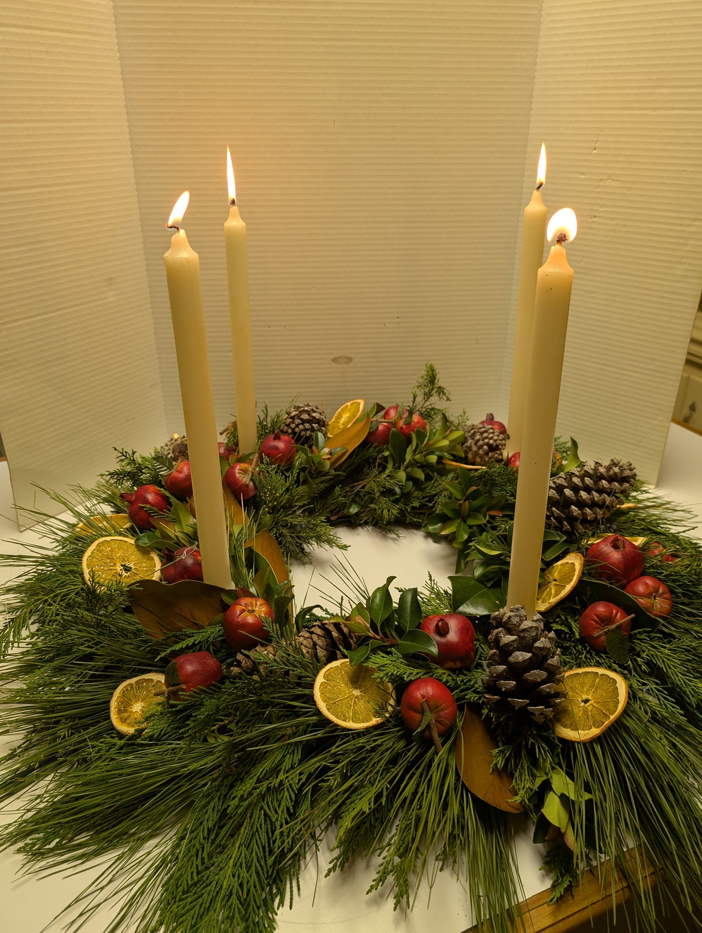 Williamsburg Fresh Evergreen Wreath/Centerpiece w/ Faux Fruit