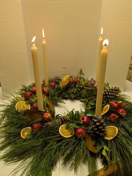 Williamsburg Fresh Evergreen Wreath/Centerpiece w/ Faux Fruit